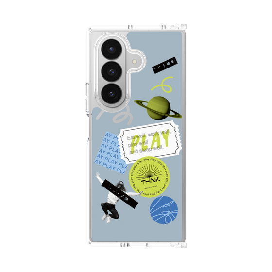 クリアケース［ Playful sticker - Dusty Blue ］