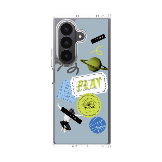 クリアケース［ Playful sticker - Dusty Blue ］