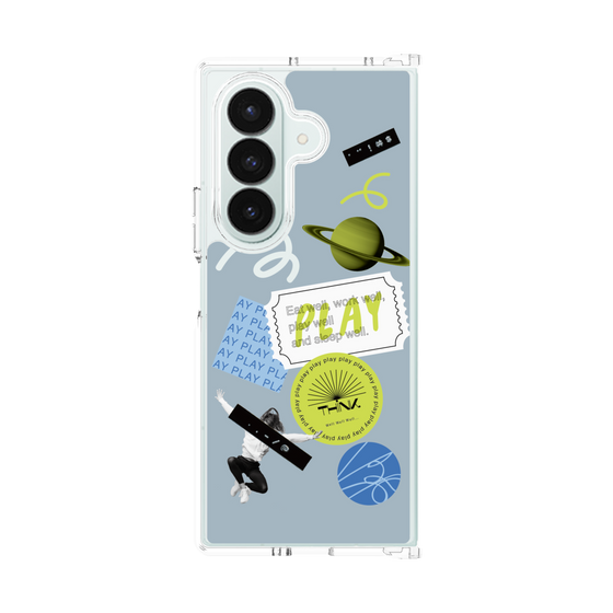 クリアケース［ Playful sticker - Dusty Blue ］