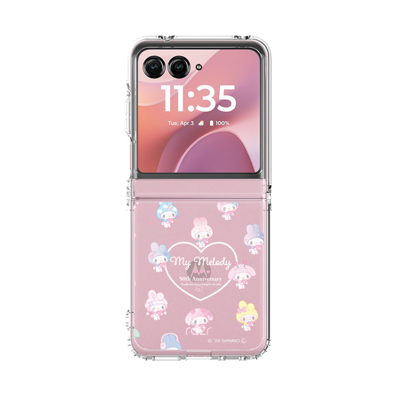 クリアケース［ マイメロディ50周年・クロミ20周年 - マイメロディ - ガーリーポップハート総柄 ］