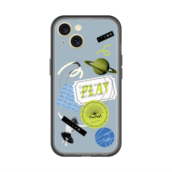 スリムプロテクションプレミアムケース with MagSafe［ Playful sticker - Dusty Blue ］