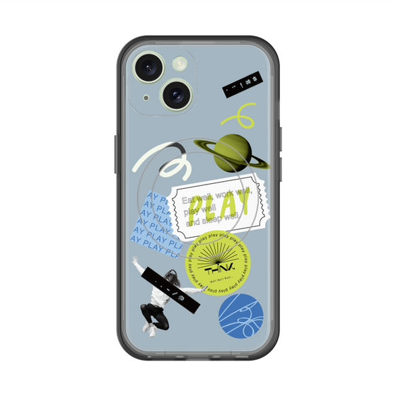 スリムプロテクションプレミアムケース with MagSafe［ Playful sticker - Dusty Blue ］