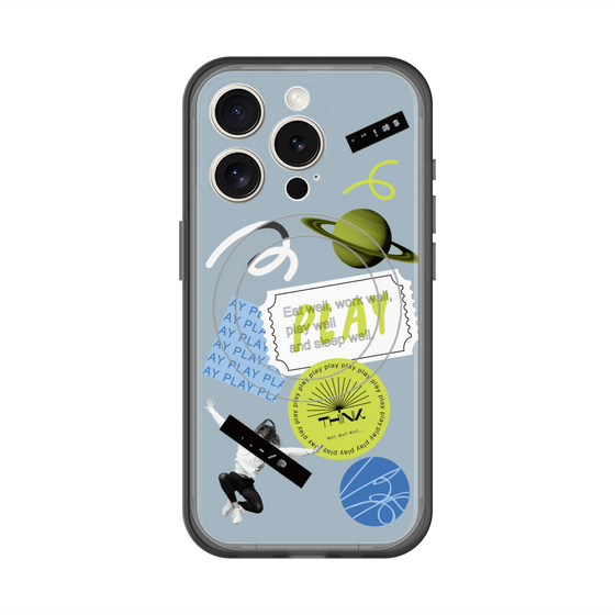 スリムプロテクションプレミアムケース with MagSafe［ Playful sticker - Dusty Blue ］