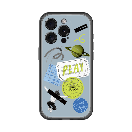 スリムプロテクションプレミアムケース with MagSafe［ Playful sticker - Dusty Blue ］