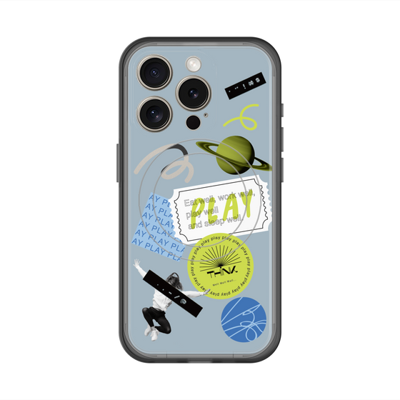 スリムプロテクションプレミアムケース with MagSafe［ Playful sticker - Dusty Blue ］
