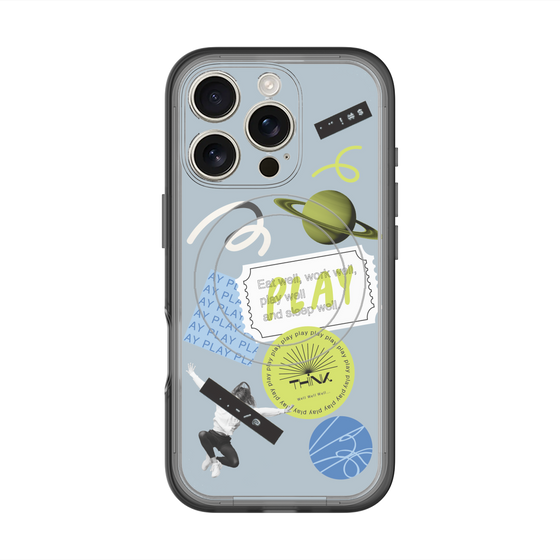 スリムプロテクションプレミアムケース with MagSafe［ Playful sticker - Dusty Blue ］