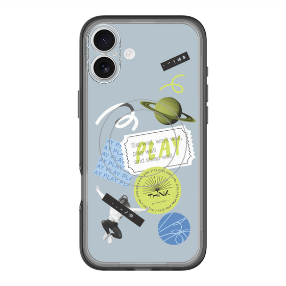 スリムプロテクションプレミアムケース with MagSafe［ Playful sticker - Dusty Blue ］