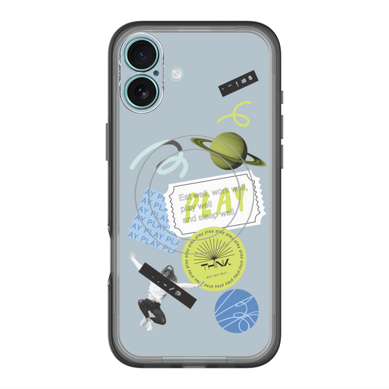 スリムプロテクションプレミアムケース with MagSafe［ Playful sticker - Dusty Blue ］