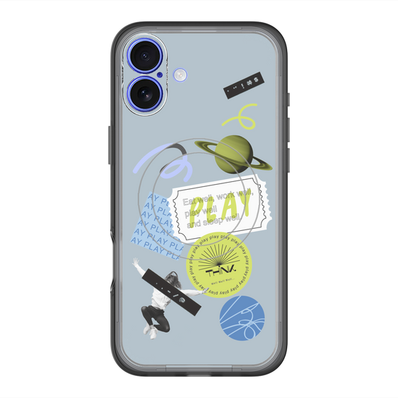 スリムプロテクションプレミアムケース with MagSafe［ Playful sticker - Dusty Blue ］