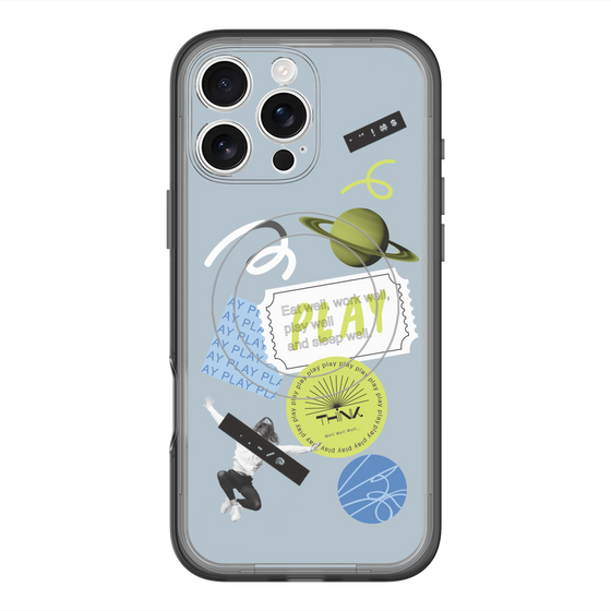 スリムプロテクションプレミアムケース with MagSafe［ Playful sticker - Dusty Blue ］
