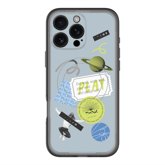 スリムプロテクションプレミアムケース with MagSafe［ Playful sticker - Dusty Blue ］