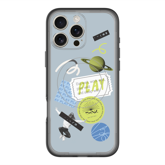 スリムプロテクションプレミアムケース with MagSafe［ Playful sticker - Dusty Blue ］