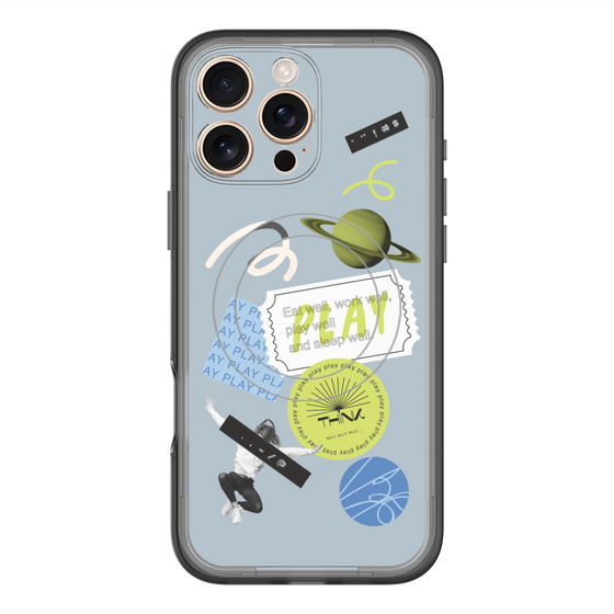 スリムプロテクションプレミアムケース with MagSafe［ Playful sticker - Dusty Blue ］