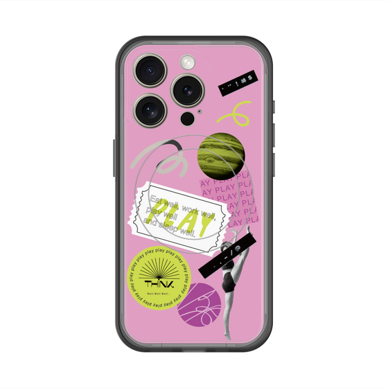 スリムプロテクションプレミアムケース with MagSafe［ Playful sticker - Dusty Pink ］