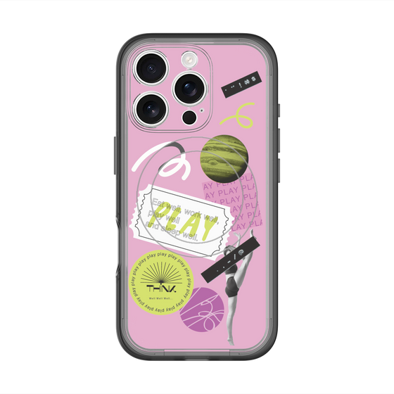 スリムプロテクションプレミアムケース with MagSafe［ Playful sticker - Dusty Pink ］