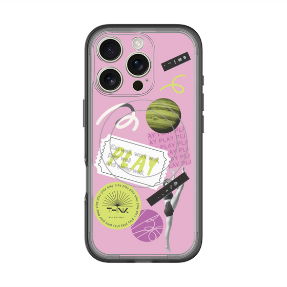 スリムプロテクションプレミアムケース with MagSafe［ Playful sticker - Dusty Pink ］