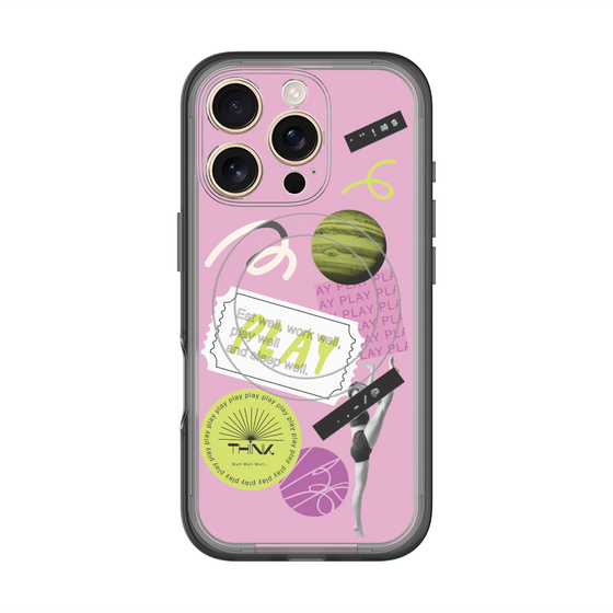 スリムプロテクションプレミアムケース with MagSafe［ Playful sticker - Dusty Pink ］