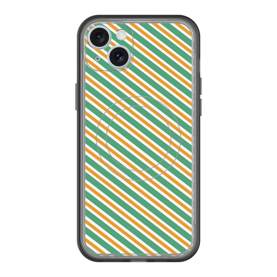 スリムプロテクションプレミアムケース with MagSafe［ Small Stripe - Green × Orange ］