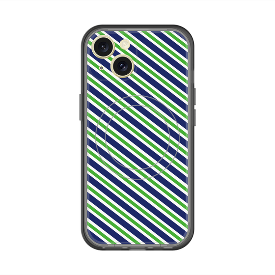 スリムプロテクションプレミアムケース with MagSafe［ Small Stripe - Navy × Green ］