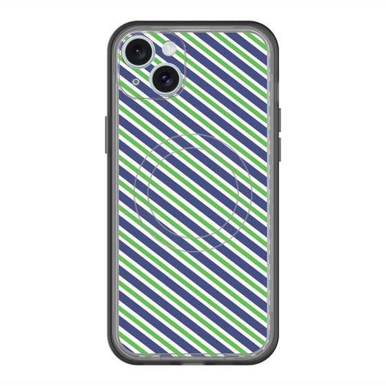 スリムプロテクションプレミアムケース with MagSafe［ Small Stripe - Navy × Green ］