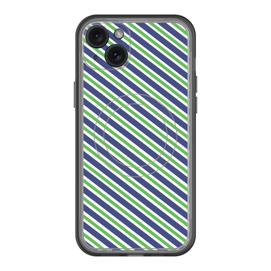 スリムプロテクションプレミアムケース with MagSafe［ Small Stripe - Navy × Green ］