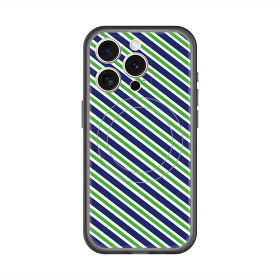 スリムプロテクションプレミアムケース with MagSafe［ Small Stripe - Navy × Green ］