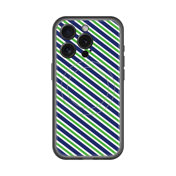 スリムプロテクションプレミアムケース with MagSafe［ Small Stripe - Navy × Green ］