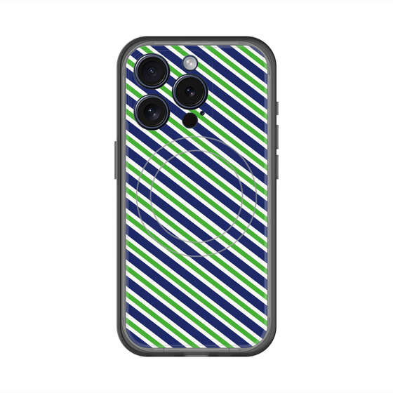 スリムプロテクションプレミアムケース with MagSafe［ Small Stripe - Navy × Green ］