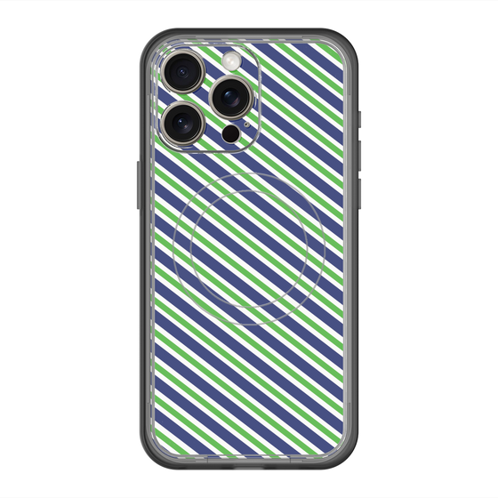 スリムプロテクションプレミアムケース with MagSafe［ Small Stripe - Navy × Green ］