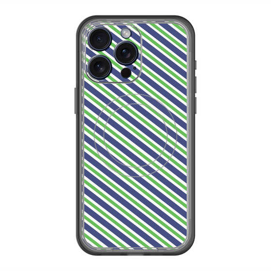 スリムプロテクションプレミアムケース with MagSafe［ Small Stripe - Navy × Green ］