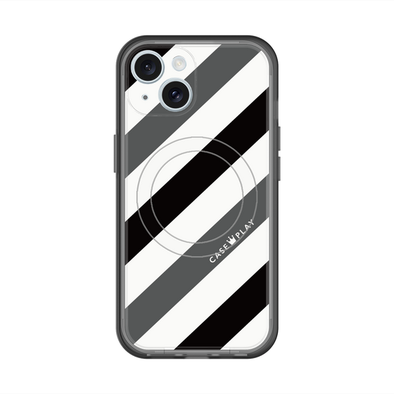 スリムプロテクションプレミアムケース with MagSafe［ Big Stripe - Black × Gray ］