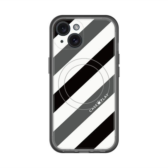 スリムプロテクションプレミアムケース with MagSafe［ Big Stripe - Black × Gray ］