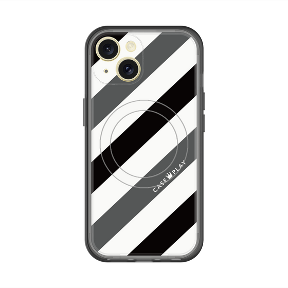 スリムプロテクションプレミアムケース with MagSafe［ Big Stripe - Black × Gray ］