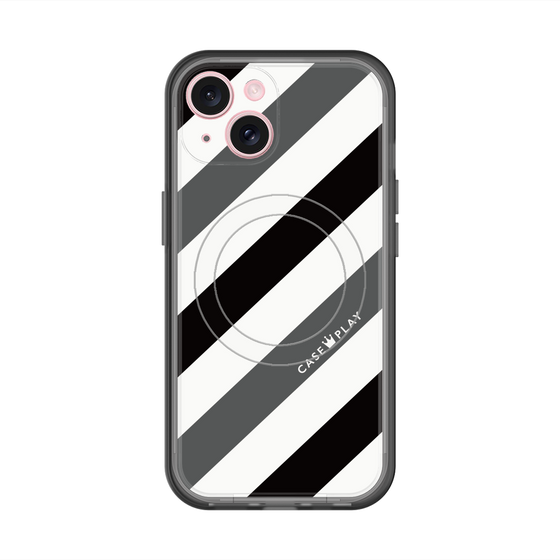 スリムプロテクションプレミアムケース with MagSafe［ Big Stripe - Black × Gray ］