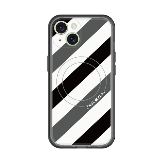スリムプロテクションプレミアムケース with MagSafe［ Big Stripe - Black × Gray ］