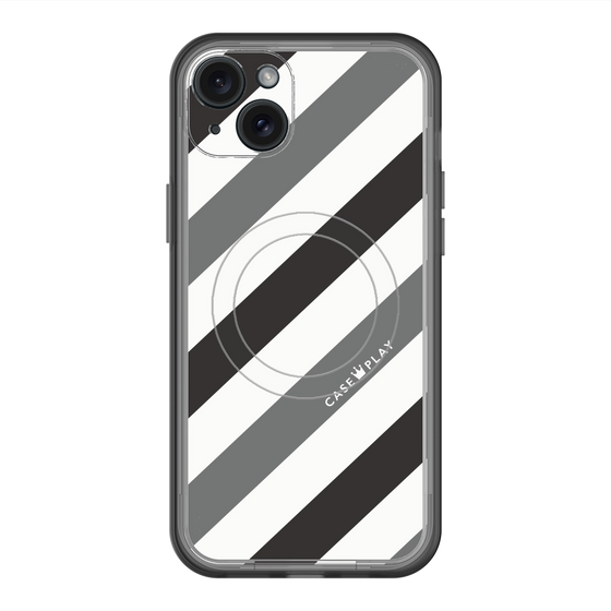スリムプロテクションプレミアムケース with MagSafe［ Big Stripe - Black × Gray ］