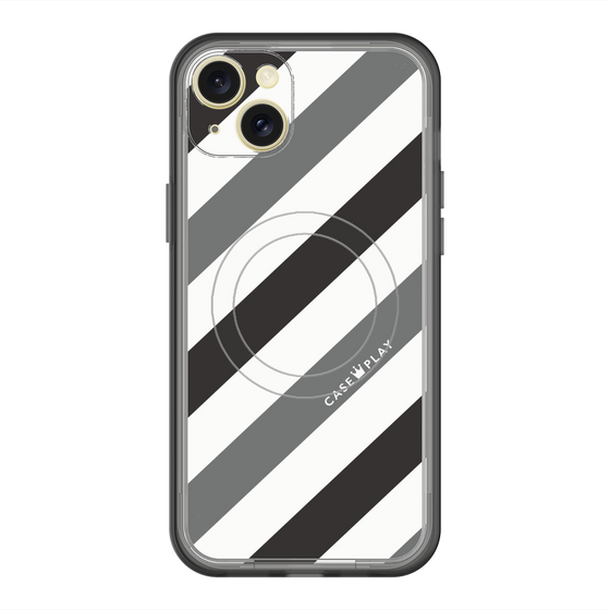 スリムプロテクションプレミアムケース with MagSafe［ Big Stripe - Black × Gray ］