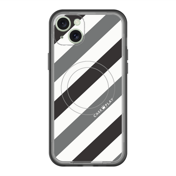 スリムプロテクションプレミアムケース with MagSafe［ Big Stripe - Black × Gray ］