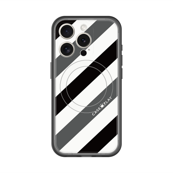 スリムプロテクションプレミアムケース with MagSafe［ Big Stripe - Black × Gray ］