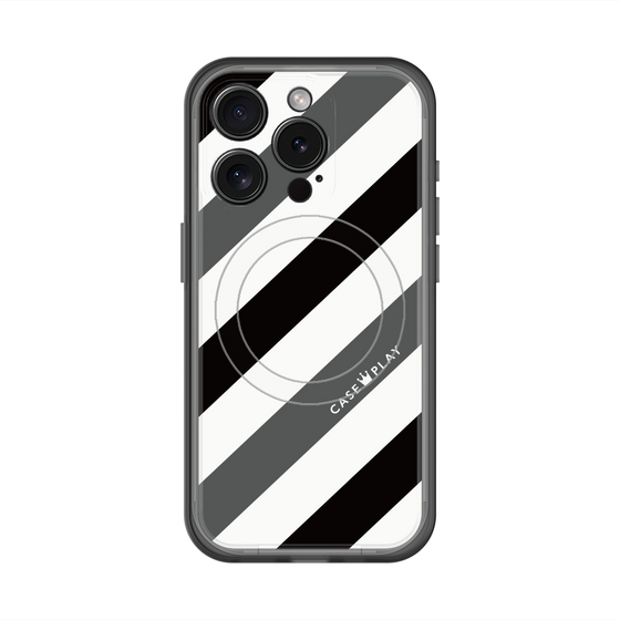 スリムプロテクションプレミアムケース with MagSafe［ Big Stripe - Black × Gray ］