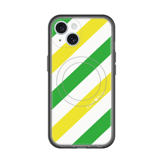 スリムプロテクションプレミアムケース with MagSafe［ Big Stripe - Green × Yellow ］