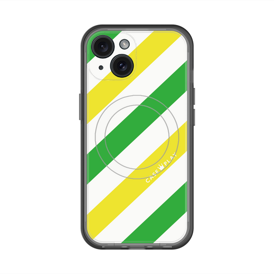 スリムプロテクションプレミアムケース with MagSafe［ Big Stripe - Green × Yellow ］