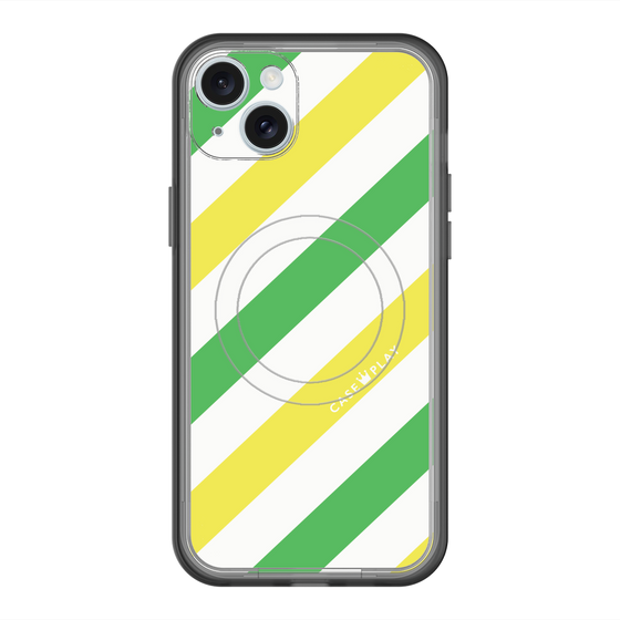 スリムプロテクションプレミアムケース with MagSafe［ Big Stripe - Green × Yellow ］