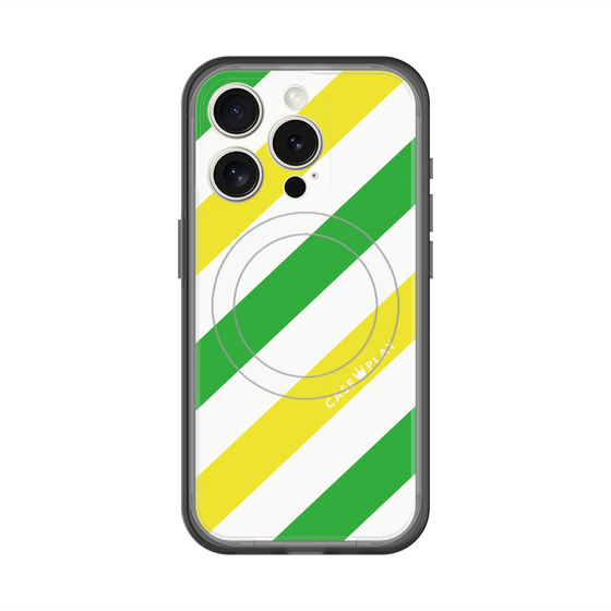 スリムプロテクションプレミアムケース with MagSafe［ Big Stripe - Green × Yellow ］
