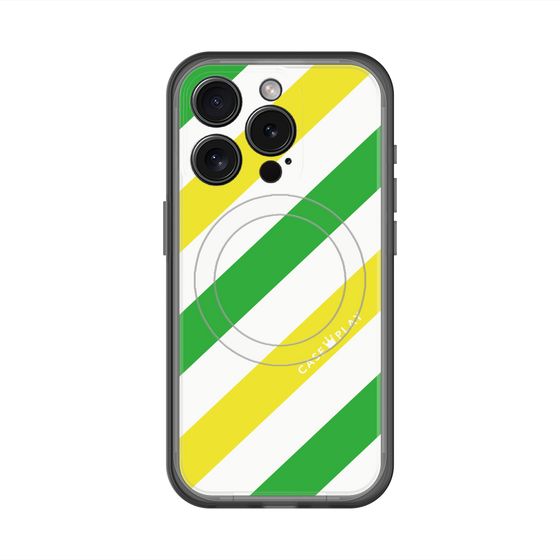 スリムプロテクションプレミアムケース with MagSafe［ Big Stripe - Green × Yellow ］