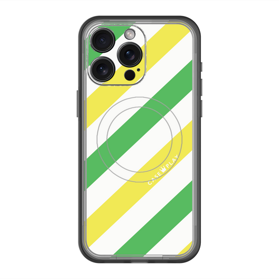 スリムプロテクションプレミアムケース with MagSafe［ Big Stripe - Green × Yellow ］