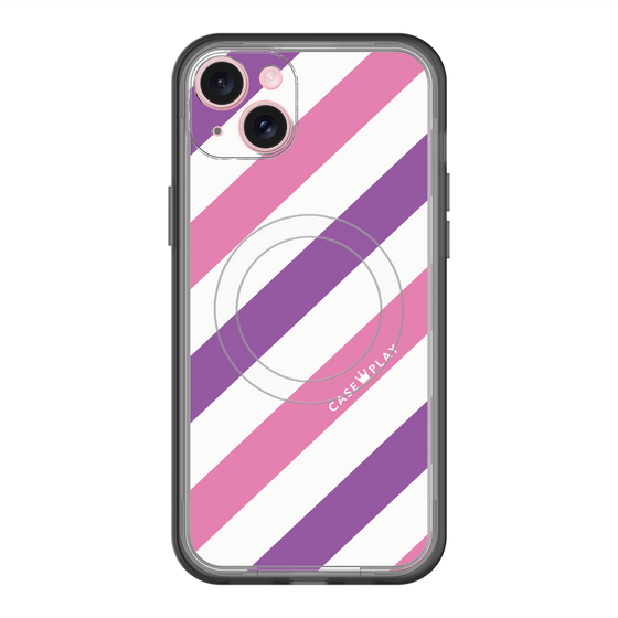 スリムプロテクションプレミアムケース with MagSafe［ Big Stripe - Purple × Pink ］