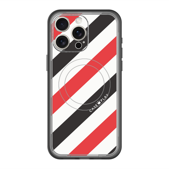 スリムプロテクションプレミアムケース with MagSafe［ Big Stripe - Red × Black ］