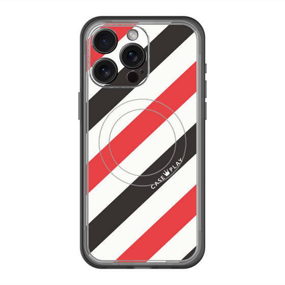 スリムプロテクションプレミアムケース with MagSafe［ Big Stripe - Red × Black ］