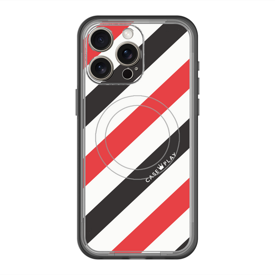 スリムプロテクションプレミアムケース with MagSafe［ Big Stripe - Red × Black ］